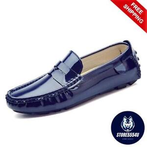 Men Patent Leather Slip On Loafers Round Toe Casual Driving Moccasins Pump Shoes