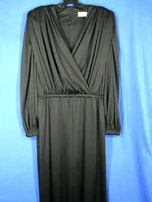 CRAZY RARE! Lucie Ann VTG BLACK KNIT JUMPSUIT PLAYSUIT Draped Top SEXY LOUNGE L - Image 1 of 4