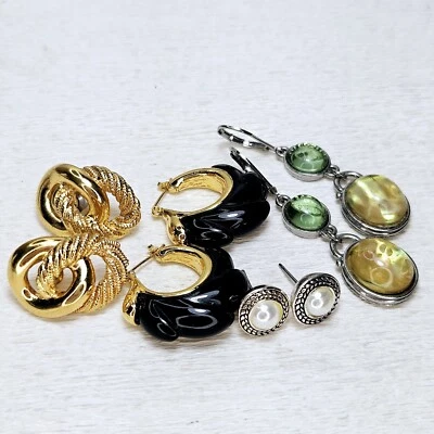 4 пары проколотых сережек Napier черные обручи золотые узлы жемчуг искусственный опал - Изображение 1 из 4