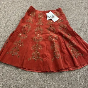 Falda Basil & Maude Roja Pana Bordada Línea A Talla 6 Boho $325 - Imagen 1 de 7
