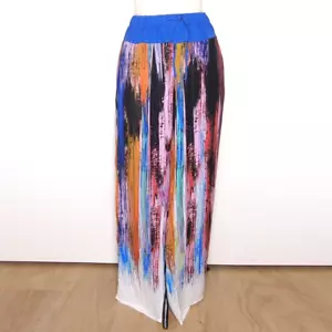 Pantalón Palazzo de Seda Stefanel Pierna Ancha Azul Rosa Naranja Mujer S - Imagen 1 de 3