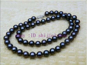 Natural 9-10MM AAA TAHITIAN BLACK ROUND PEARL NECKLACE 22" - Picture 1 of 4