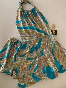 VTG PSYCHEDELIC MOD Mini Dress Hot Pants Set Shorts Groovy Hippie GoGo Halter S - Picture 1 of 24