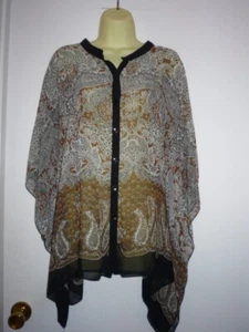 SUSAN GRAVER PONCHO BLUSE zum Knöpfen Gr. 2X -- SEMO TRANSPARENT - ABSTRAKTES PAISLEY - Bild 1 von 7