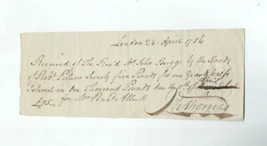 London England 1786 document for receipt of interest payment by Rev. John Briggs - Picture 1 of 2