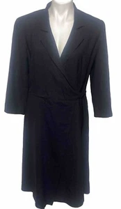 Armani Collezioni Italy Navy Blue Wrap Wool Blend Dress 12 Career 3/4 sleeve - Picture 1 of 12