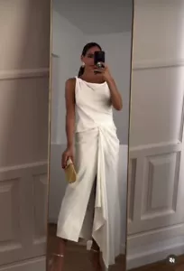 ZARA ZW COLECCIÓN DRAPEADO LINO MEZCLA VESTIDO BLANCO NUEVO SS24 TALLAS XS-XL... - Imagen 1 de 7