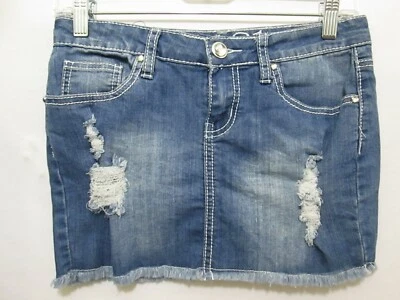 RUE 21 BLUE DENIM/JEAN MINI SKIRT JUNIORS 0/1 DISTRESSED CUTE - Image 1 of 4