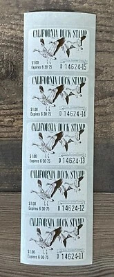WTDstamps - 1974 CALIFORNIA - State Duck Stamp Lot1 - Mint OG NH  **STRIP OF 5** - Image 1 of 2