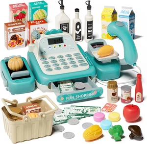 49PCS Pretend Play Cash Register Toy Set for Kids with Real Calculator,Scanner,M - Picture 1 of 12