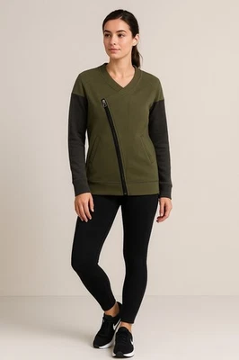 Chaqueta Lululemon Off The Mat para mujer talla 4 verde gris cremallera asimétrica Foto 1 de 4