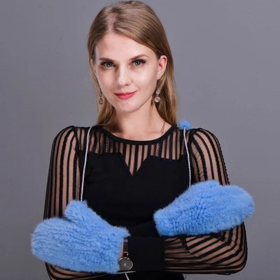 Женские перчатки из натуральной норки вязаные теплые наручные эластичные варежки рукава со струнами - Изображение 1 из 4