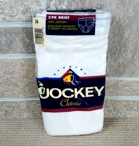 VTG Mens Jockey Classic 3pk Brief Sz 34 White Cotton Inverted Y Fly 9007CR 1996 - Picture 1 of 8