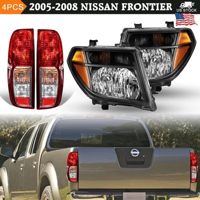 Juego de 4 piezas para faros negros Nissan Frontier 2005-2008 + luces traseras rojas L&R Foto 1 de 4