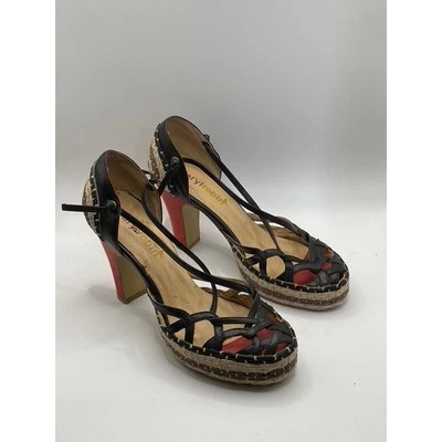 FARYL ROBIN Women’s Black Hay Woven Cutout Closed Toe Ankle-Strap Sandals SZ 6.5 - Image 1 of 4