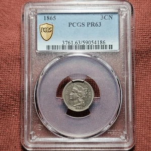 1865 Three Cent Nickel 3CN Proof PCGS PR63 Lowest Mintage Of Proof - Picture 1 of 4