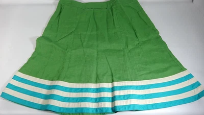 Falda Boden verde con rayas azules y blancas forrada damas talla 12R longitud media línea A Foto 1 de 4