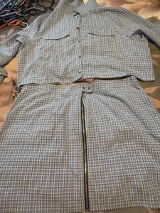 BNNT Ladies 2 Piece Shein Curve 4xl 24 Light Blue Check Shirt/ Jacket And Skirt - Picture 1 of 7