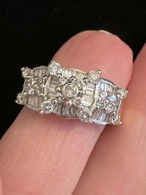 New Price! Great Gift Vintage Diamond Cluster Statement 14k White Gold Ring - Image 1 of 4