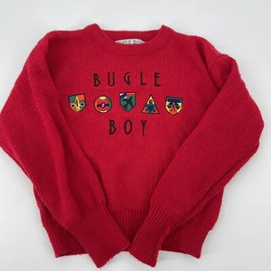 Vtg Bugle Boy Sweater Pullover Retro Crests Shield Preppy 90’s Sz L 6 Red Retro - Picture 1 of 4