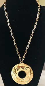 Huge Crown Trifari Gold Tone Long Chain Medallion Necklace Raised Lizard Design - Picture 1 of 4