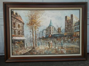 Pintura al óleo impresionista de mediados de siglo Moulin Rouge escena callejera con pintura al óleo de Burney - Imagen 1 de 12