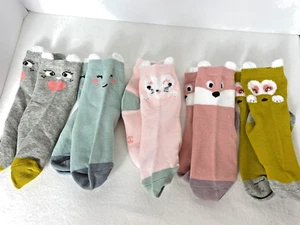 5 Pairs of Girls Cartoon Face Knit Socks With White Ears Size 6-8 Multi Color - Picture 1 of 5
