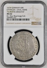 Top Pop! 1674 Ottingen Gulden 60K NGC MS 62, Dr. Max Blaschegg Collection! Rare!