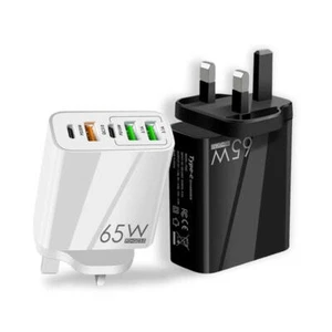 CE RoSH 65W Fast Quick charge UK 3 Pin Mains Wall Charger USB A USB Type C Plug - Picture 1 of 1