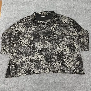 Bryn Walker Shirt Women Medium Gray Floral Cowl Neck Viscose Jersey Boxy Fit USA - Picture 1 of 11