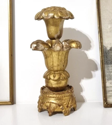 18 th Gilt flower carving newel post finial Antique french architectural salvage Cover