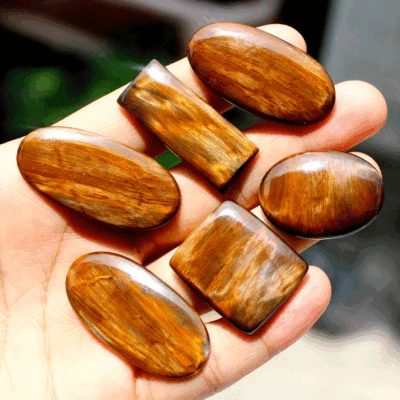 6 Pcs Natural Chatoyant Golden Pietersite Untreated Cabochon Loose Gemstones Lot - Image 1 of 4