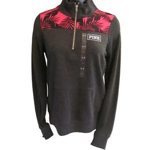Victoria's Secret PINK Dark Grey w/ Neon Pink Floral Perfect Quarter Zip S - Picture 1 of 2