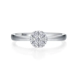 Ladies Sterling 925 Fine Silver Brilliant Cut Simulated Diamond Cluster Ring - Picture 1 of 11