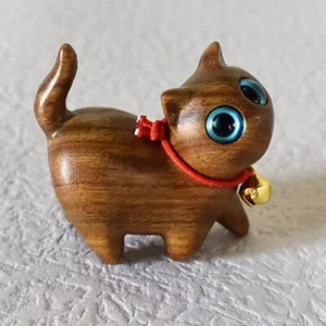 Geschnitzte Holz Katze Katze Figur Statue Skulptur Büro Schreibtisch Wohndeko 1,5 Zoll - Bild 1 von 5