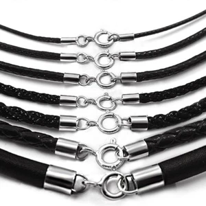 Platinum Plated End Leather Cord Necklace DIY 1-3mm 925 Sterling Silver - Picture 1 of 1