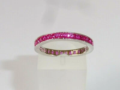 Ladies Art Deco Design 925 Sterling Solid Silver Red Ruby Full Eternity Ring - Image 1 of 4
