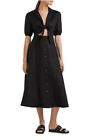 French Connection Black Linen Puff-sleeve Midi Dress With Tie Front - Size 8