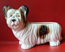 Vintage CERAMIC Shaggy White DOG with Brown Figurine PLANTER  Terrier 