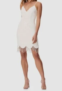 $275 Aidan By Aidan Mattox Womens Ivory Rhinestone Fringe Trim Sheath Dress Sz 8 - Picture 1 of 3