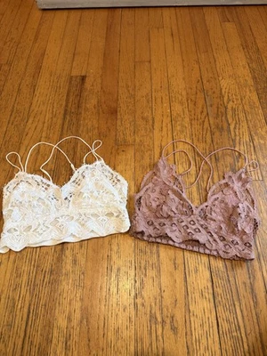 Free People FP One Bralette Womens XS Small White Mauve Adella Lace Lot of 2 - Image 1 of 4
