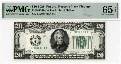 1928-$20 Chicago Federal Reserve Note-Fr 2050-G - PMG 65 EPQ GEM-Gold Clause - Image 1 of 2