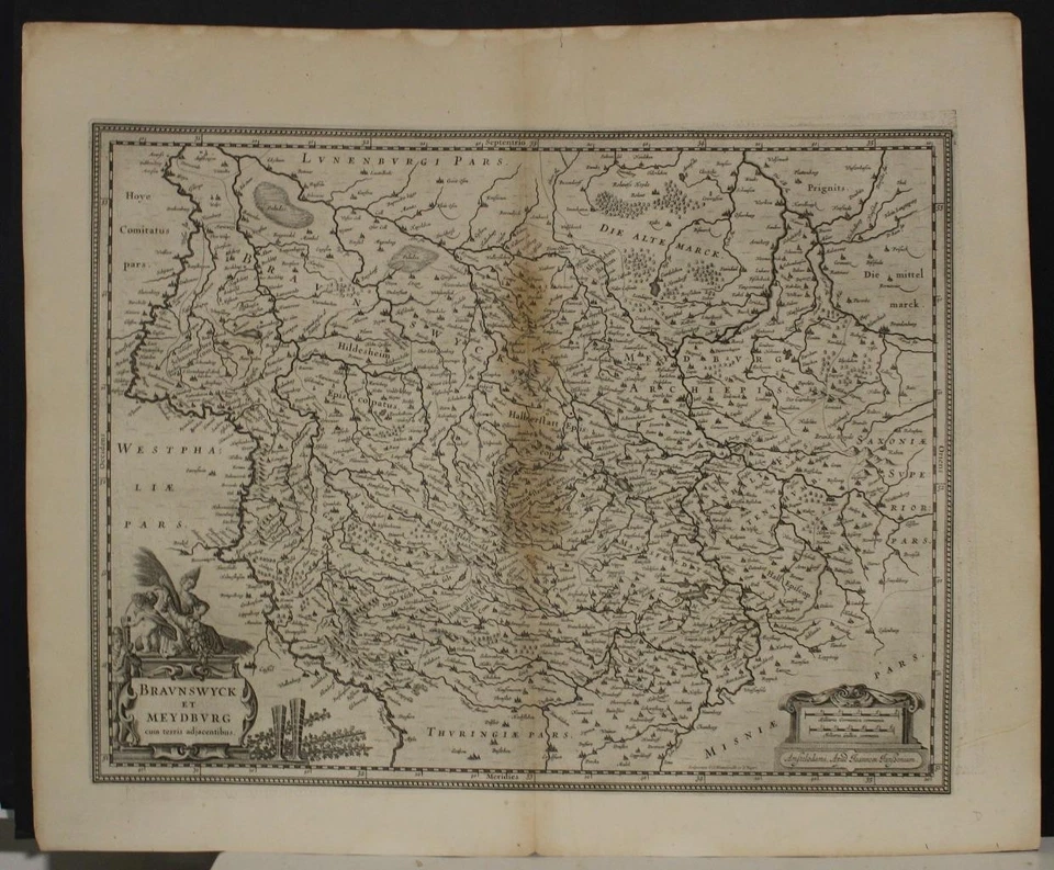 MAPA GRABADO EN COBRE ANTIGUO JANSSONIUS DE BRUNSWICK Y MAGDEBURGO ALEMANIA 1636 Foto 1 de 1