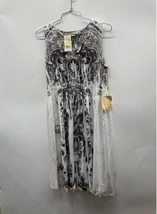 One World Women's Black And White Patterned Sleeveless Dress Sz M NWT - Picture 1 of 5