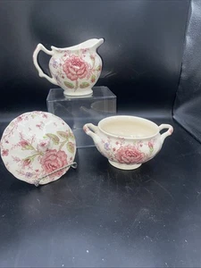 Vintage Johnson Brothers Rose Chintz China England Sugar Creamer Set Perfect! - Picture 1 of 6