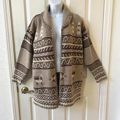 Cárdigan abierto vintage Rene Derhy M tejido lana de cordero manga larga marrón beige Perú Foto 1 de 4