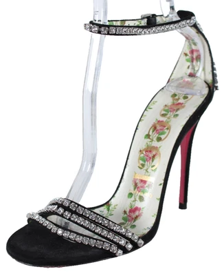 GUCCI Black Suede Crystal Embellished Strappy High Heels Sandals 36.5 - Image 1 of 4