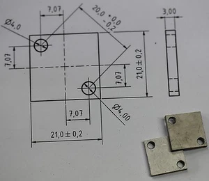 5 x Titan Grade 12, Plate acc. Drw / Platte 3 x 21 x 21 mm nach Zng. - Picture 1 of 1