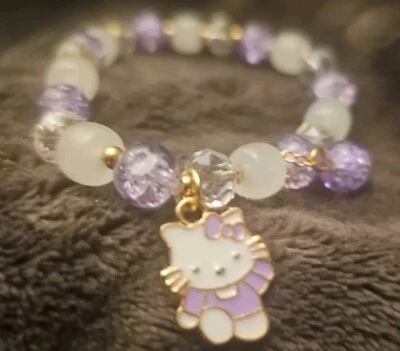 HELLO KITTY CHARM Pulsera de Cuentas SANRIO PÚRPURA BLANCO ORO CLARO Niños Accesorio  Foto 1 de 4