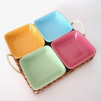 Bückeburg Servierschalen im Korb / Schalen Kabarett pastell 50er 60er - Bild 1 von 4